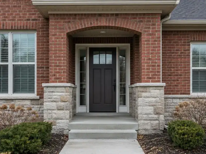 Clean red brick and stone facade on a house in Barrington, IL