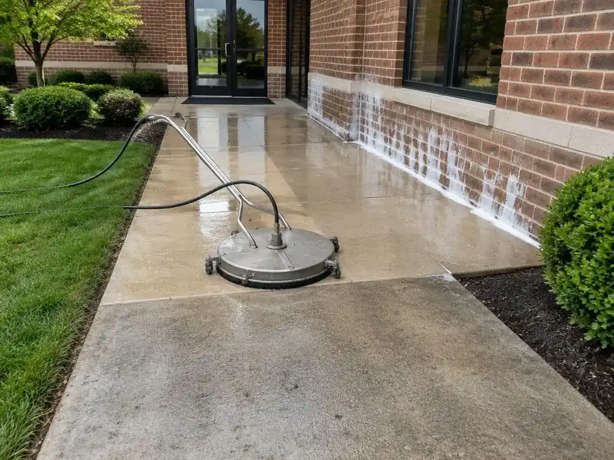 Commercial pressure washing of an office walkway and entry in Lake Barrington, IL