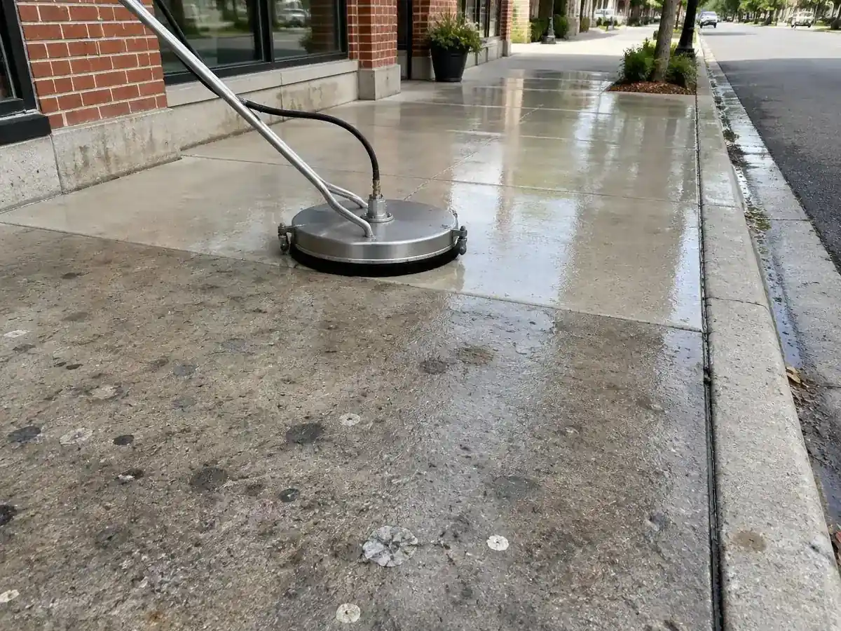 Surface cleaner removing gum and dirt from a commercial sidewalk in Barrington, IL