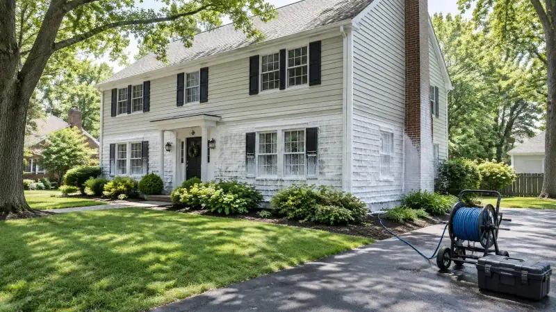 Cost to power wash a house: soft wash foam on a two-story home in Barrington, IL