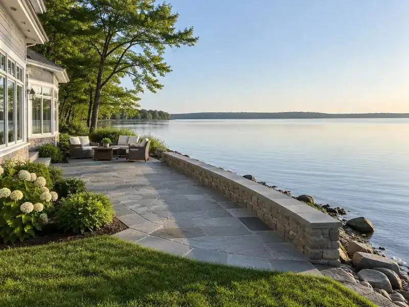 Home with a lakeside patio on Bangs Lake in Wauconda, IL
