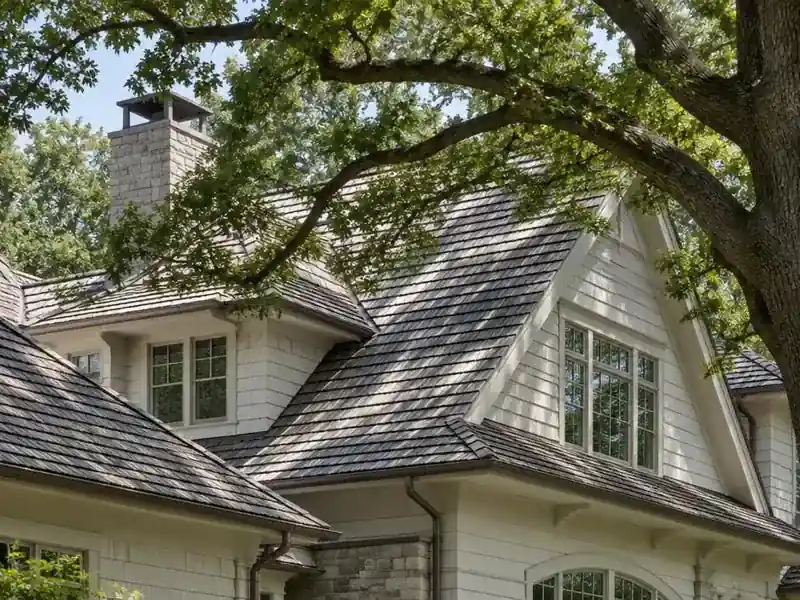 Shingle roof under large oak branches in Barrington Hills, IL