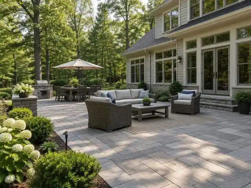 Clean paver patio behind a home in North Barrington, IL
