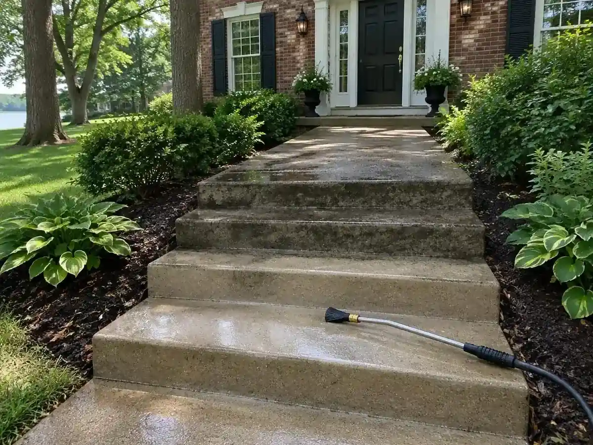 Pressure washing concrete steps and a front walkway in Lake Barrington, IL